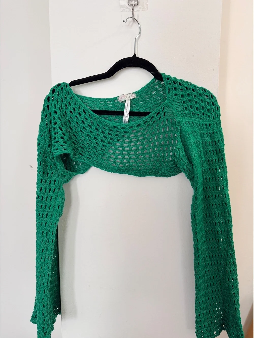 Free People Hayley Crochet Bolero Shrug Sweater Green